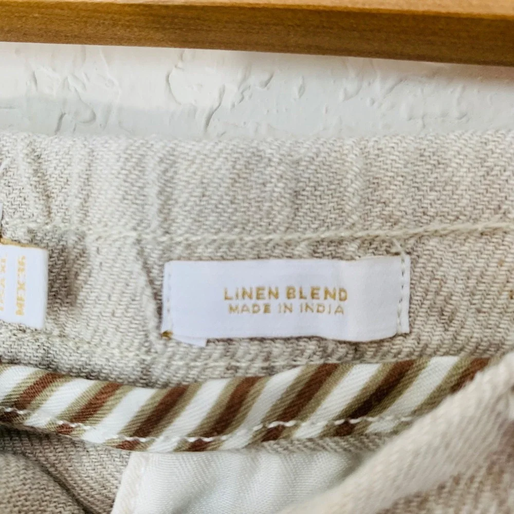 Porter & Ash Linen Blend Pants Men XL Beige Pleated Coastal Resort Quiet Luxury